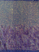 Feather Sequin Velvet Fabric - Clear Iridescent on Lilac - 5mm Sequins Velvet 2 Way Stretch 58/60" Fabric By Yard