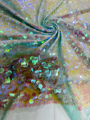 Round Large Sequins - Clear Mint Iridescent - Paillette Large Round Sequins Design Fabric By Yard