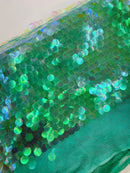 Round Large Sequins - Clear Mint Iridescent - Paillette Large Round Sequins Design Fabric By Yard