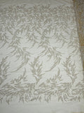 Leaf Plant Cluster Design Fabric - Clear on Nude Mesh - Beaded Embroidered Leaves Design on Lace Mesh By Yard