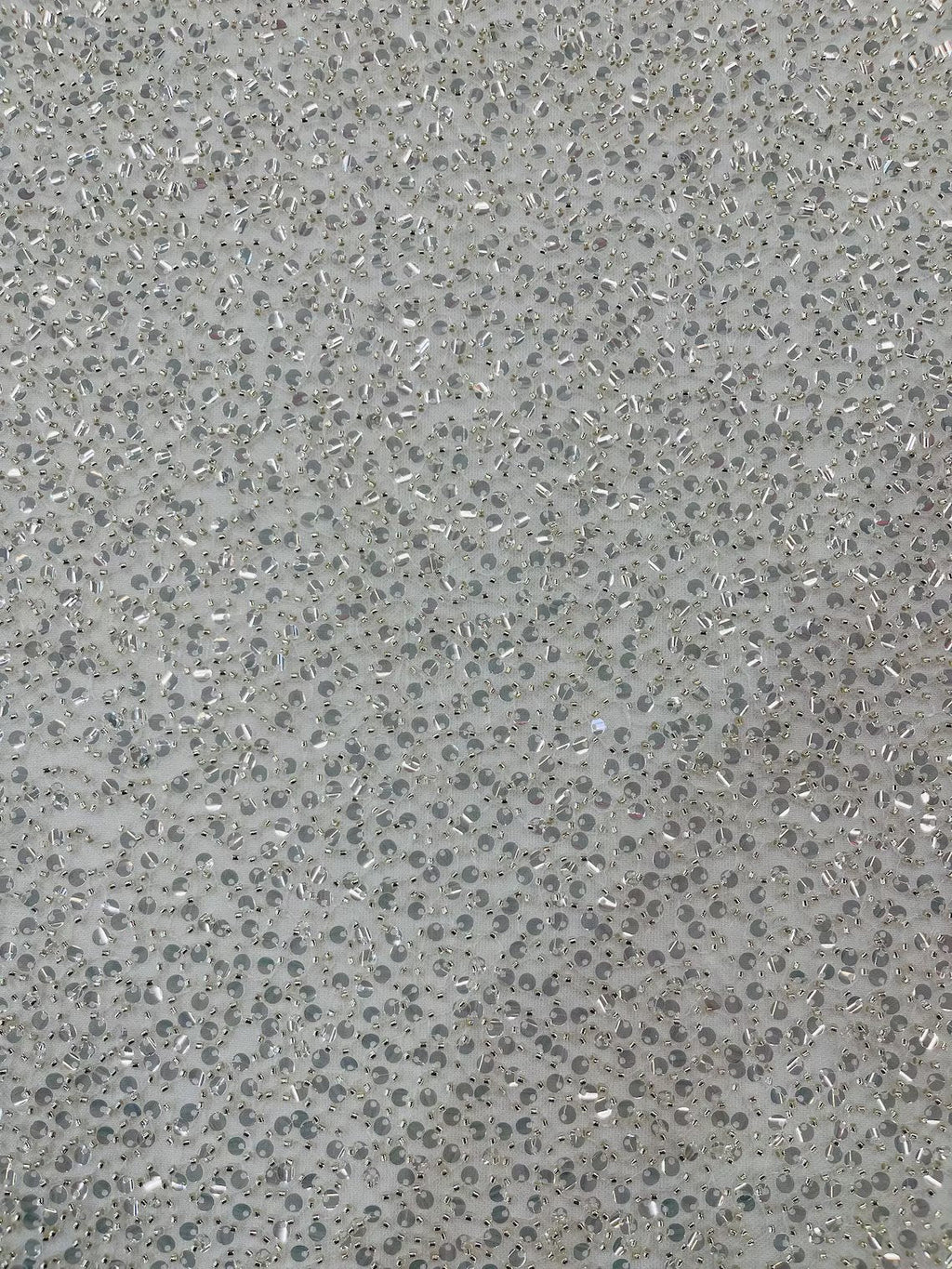 Pearl Sequins Bead Fabric - Clear on Off-White - Small Beads and Sequins Embroidered on Lace By Yard