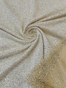 Pearl Sequins Bead Fabric - Clear on Beige - Small Beads and Sequins Embroidered on Lace By Yard