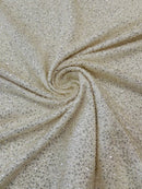 Pearl Sequins Bead Fabric - Clear on Beige - Small Beads and Sequins Embroidered on Lace By Yard