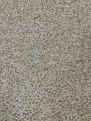 Pearl Sequins Bead Fabric - Clear on Beige - Small Beads and Sequins Embroidered on Lace By Yard