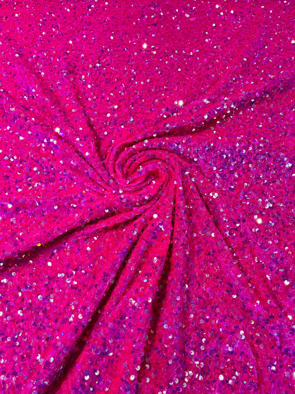Stretch Velvet Sequins Fabric - Iridescent Clear on Hot Pink - Velvet Sequins 2 Way Stretch 58/60” By Yard