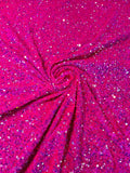 Stretch Velvet Sequins Fabric - Iridescent Clear on Hot Pink - Velvet Sequins 2 Way Stretch 58/60” By Yard