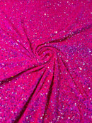 Stretch Velvet Sequins Fabric - Iridescent Clear on Hot Pink - Velvet Sequins 2 Way Stretch 58/60” By Yard