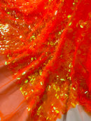 Round Large Sequins - Clear Orange Iridescent - Paillette Large Round Sequins Design Fabric By Yard