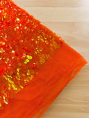 Round Large Sequins - Clear Orange Iridescent - Paillette Large Round Sequins Design Fabric By Yard