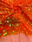 Round Large Sequins - Clear Orange Iridescent - Paillette Large Round Sequins Design Fabric By Yard