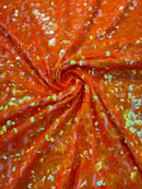 Round Large Sequins - Clear Orange Iridescent - Paillette Large Round Sequins Design Fabric By Yard