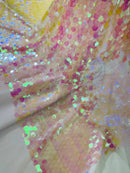 Round Large Sequins - Clear Pink Iridescent - Paillette Large Round Sequins Design Fabric By Yard