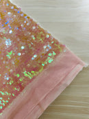 Round Large Sequins - Clear Pink Iridescent - Paillette Large Round Sequins Design Fabric By Yard