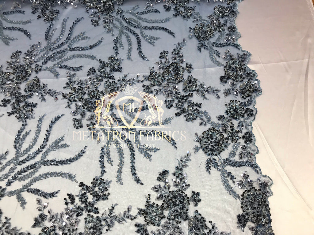 Beaded - Multi Color - Fancy Flower Design Sequins Fabric with Beads Sold By The Yard