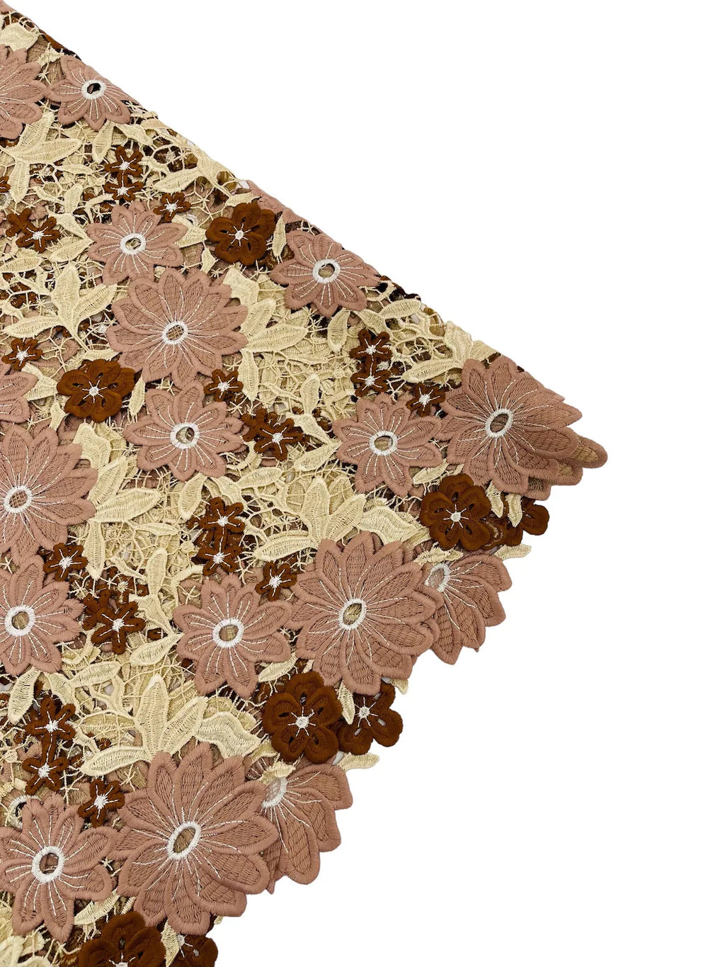 Multi-Color Guipure Lace Design Fabric - Coffee - Floral Lace Fabric by Yard