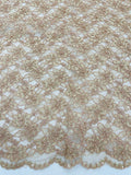 Floral Pearls and Sequins Fabric - Coffee - Beaded Fabric Embroidered Lace By The Yard