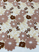 Multi-Color Guipure Lace Design Fabric - Coffee - Floral Lace Fabric by Yard
