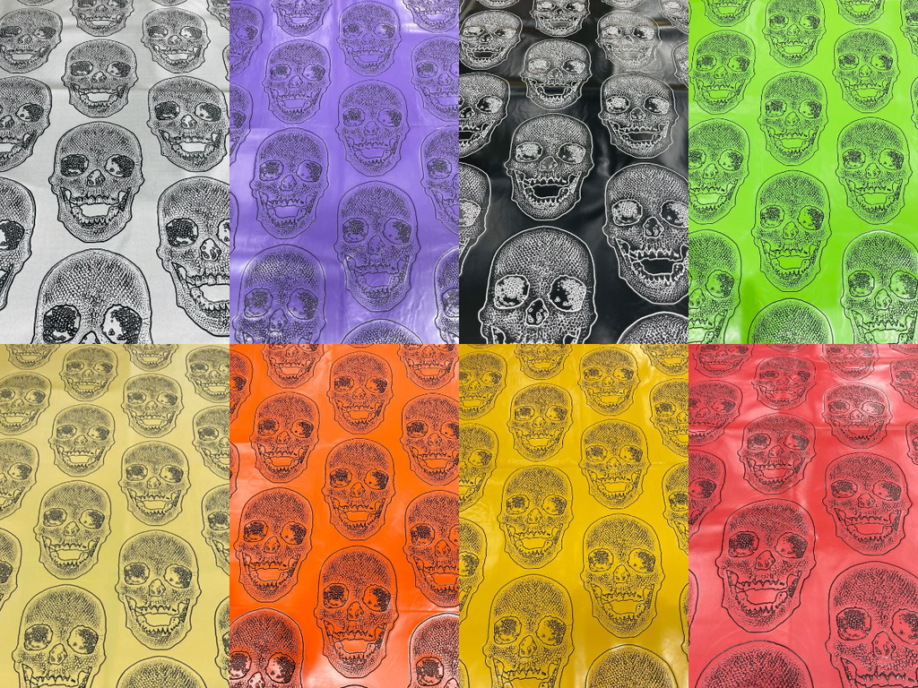 Big Skull Vinyl Fabric - Upholstery Faux Leather - Different Colors Sold By Yard