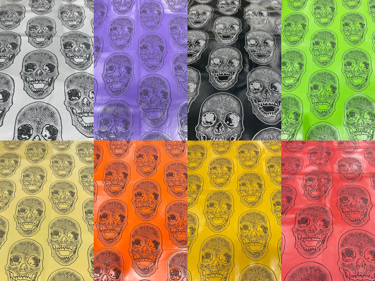 Big Skull Vinyl Fabric - Upholstery Faux Leather - Different Colors Sold By Yard