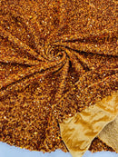 Stretch Velvet Sequins Fabric - Copper - Velvet Sequins 2 Way Stretch 58/60” By Yard