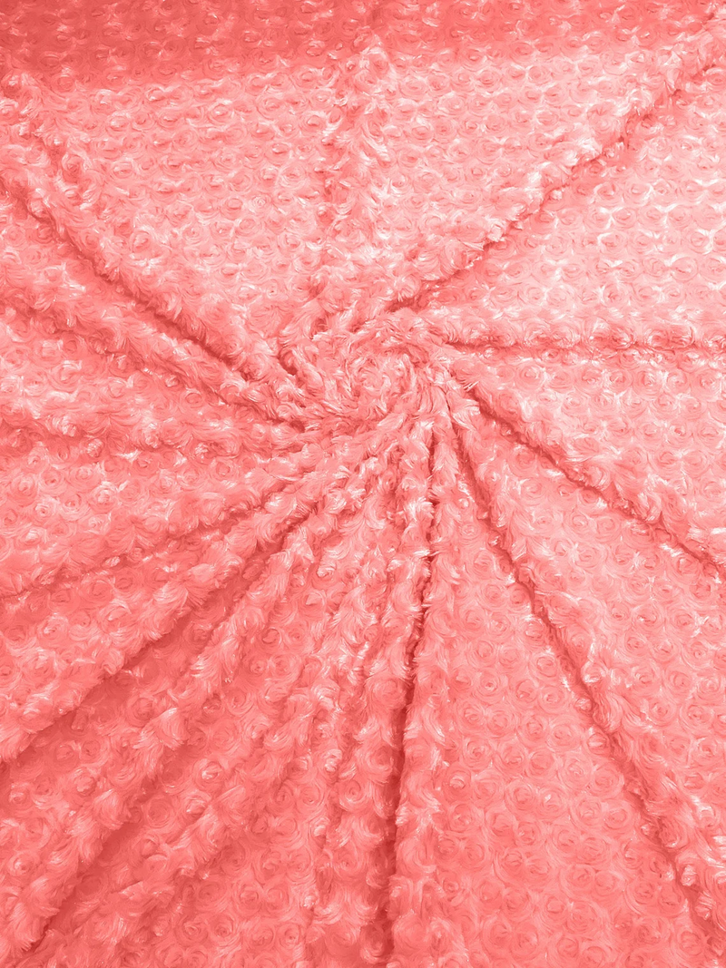 58" Minky Swirl Rose Fabric - Coral - Soft Rosebud Plush Fur Fabric Sold By The Yard