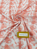 Embroidered Flower Fabric - Coral - Floral Design Scalloped Border Fabric By Yard