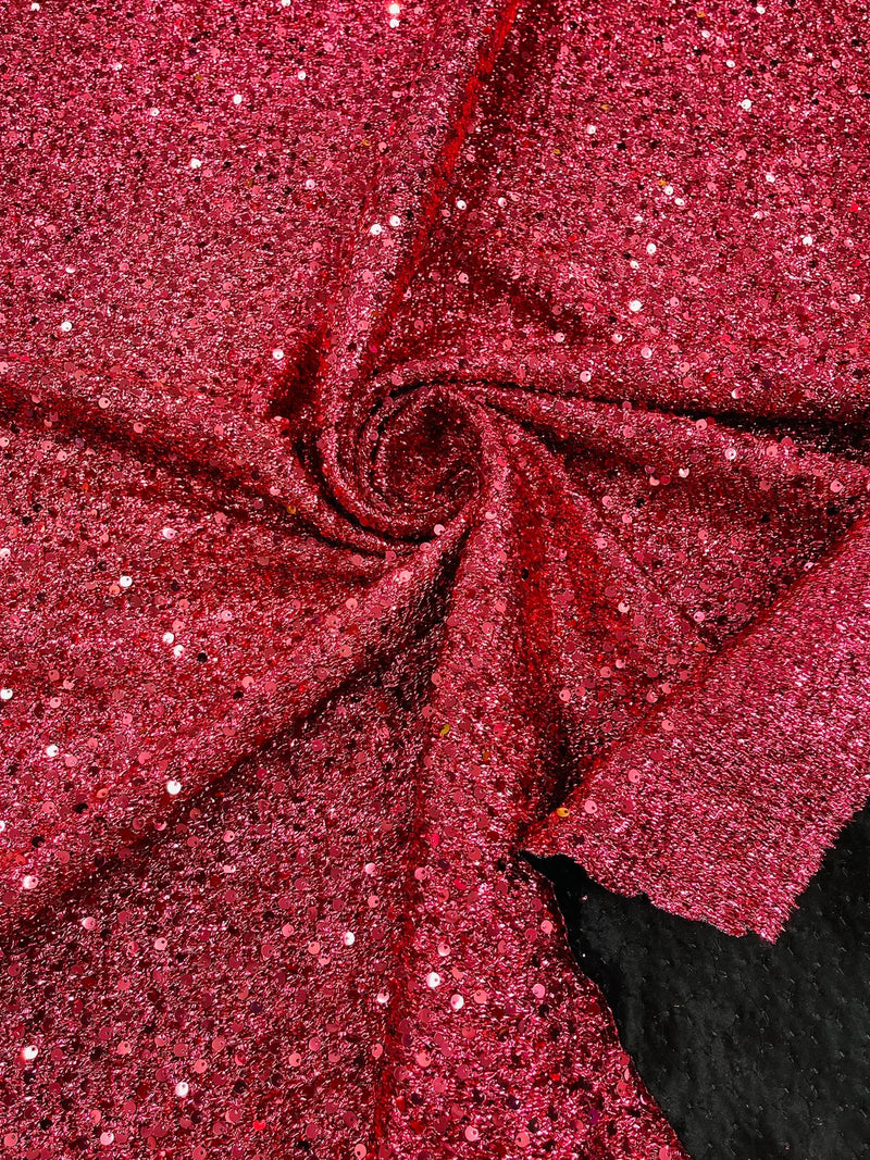 Sequins on Metallic Foil - Coral - 5mm Sequins Confetti 2Way Stretch S