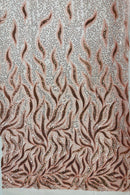 Beaded Fire Design Fabric - Coral - Fire Flame Design Sequins and Beads on Mesh by Yard