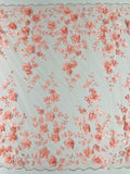 3D Floral Pearl Fabric - Coral - Embroidered Floral Pearl Fabric Double Border On Mesh By Yard