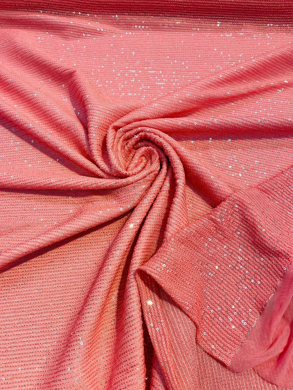 Mille Striped Stretch Sequins - Coral Iridescent - 4 Way Stretch Spandex Sequins Striped Fabric By The Yard