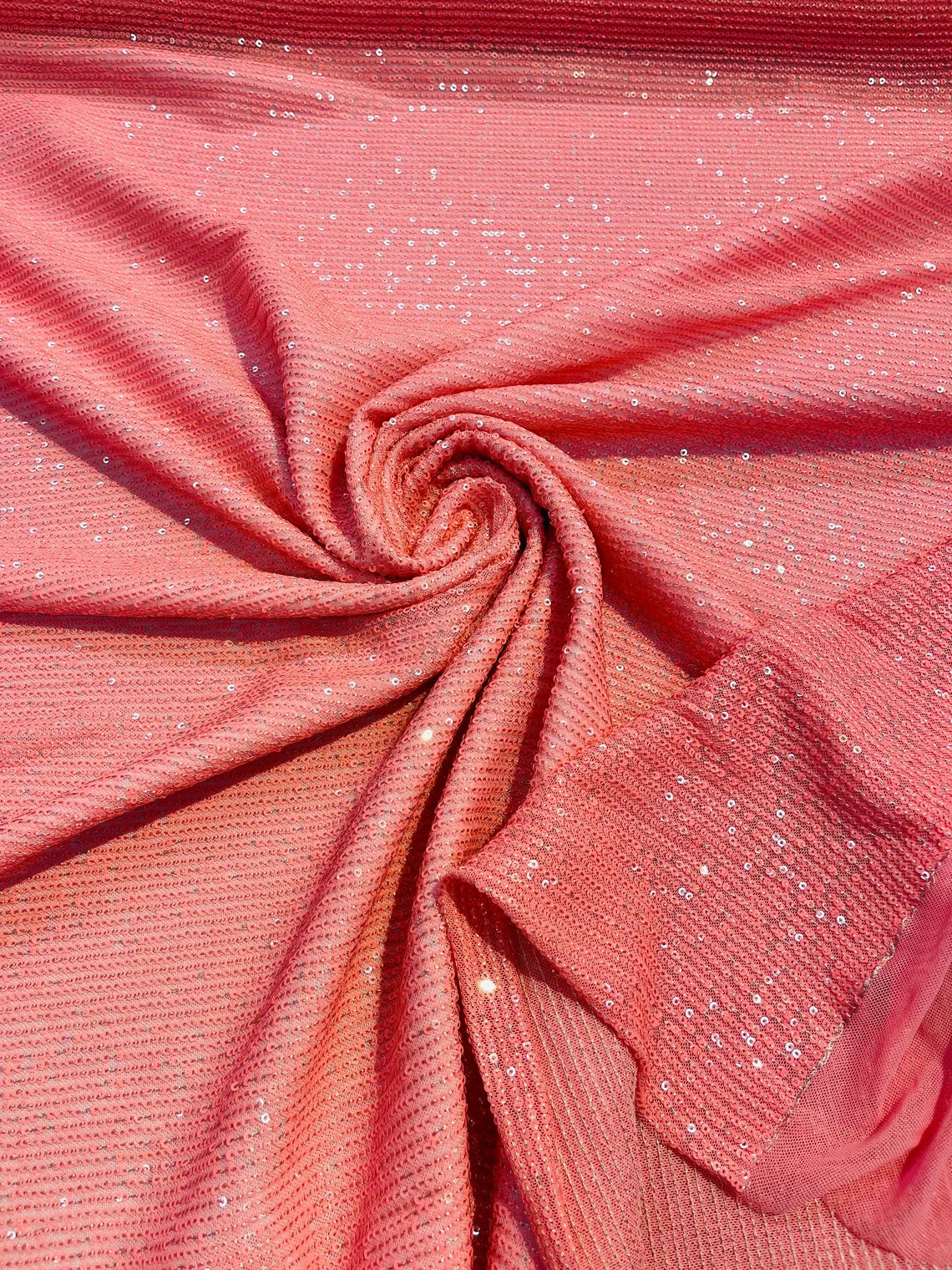 Mille Striped Stretch Sequins - Coral Iridescent - 4 Way Stretch Spandex Sequins Striped Fabric By The Yard