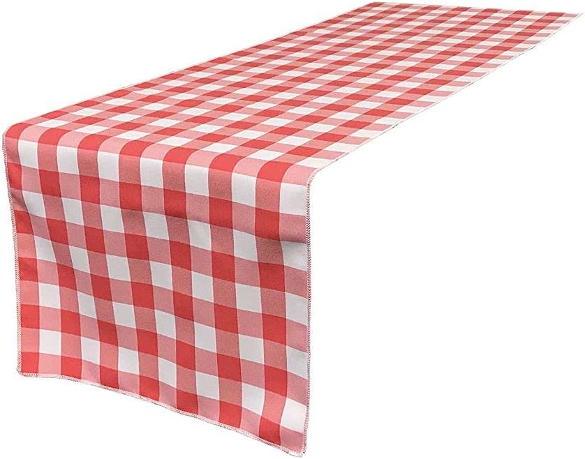 12" Checkered Table Runner - Coral / White - High Quality Polyester Poplin Fabric Table Runners (Pick Size)