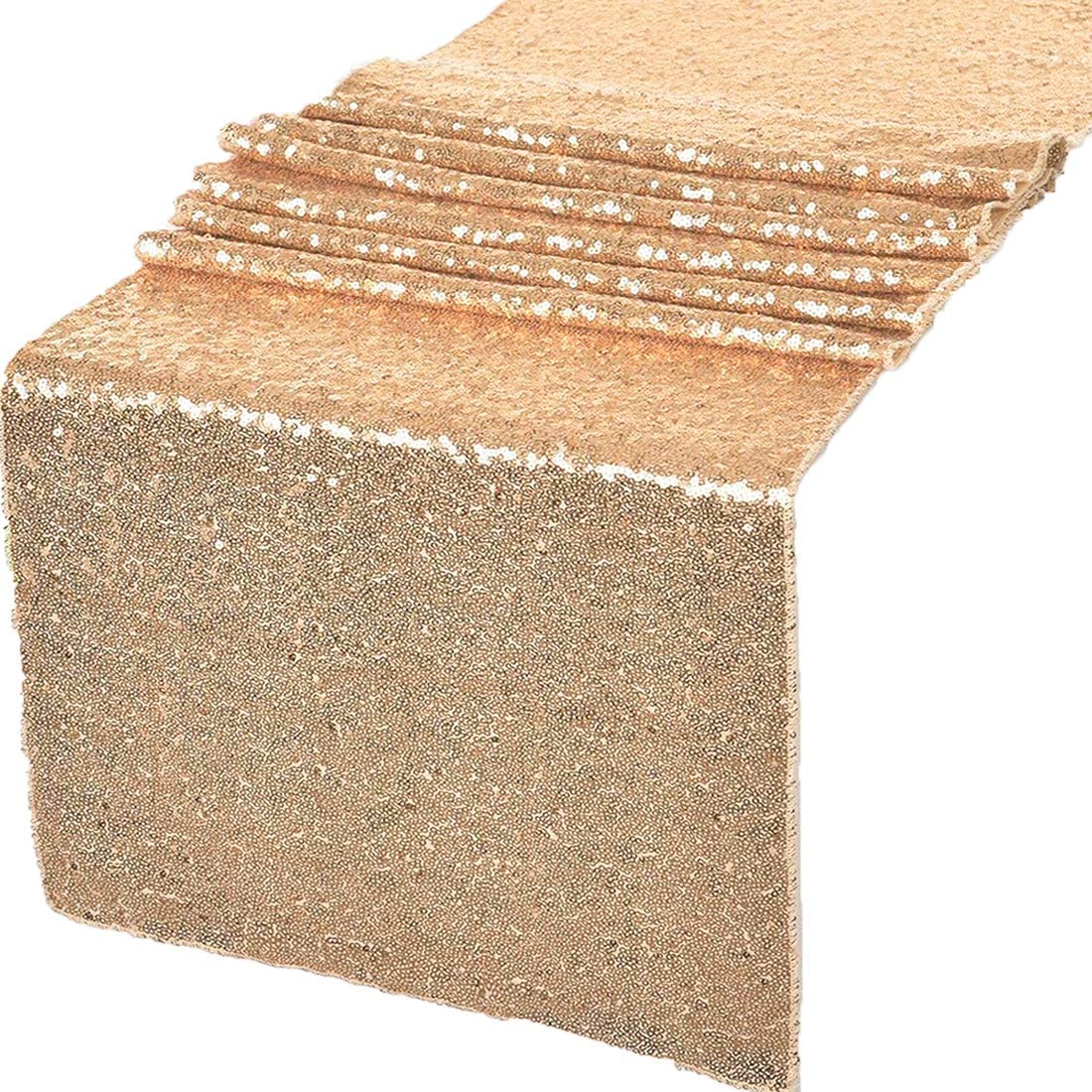 12" Sequins Table Runner - High Quality Shiny Sequin Fabric Table Runners (Pick Color & Size)