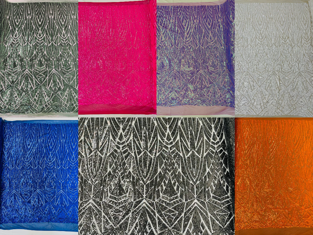 Geometric Fabric - Geometric Sequins Pattern Design 4 Way Stretch - 25 Yard Roll