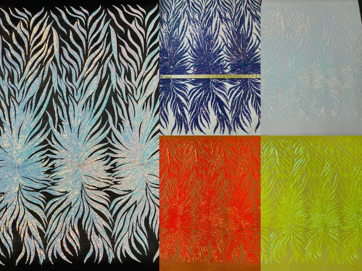 Angel Wing Sequin Design - 4 Way Stretch Wing Patterns Embroidered Sequins Fabric - 25 Yard Roll