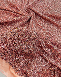 Rose Gold Velvet Stretch Sequins - Sequins on 2 Way Stretch Velvet Fabric 58/60”