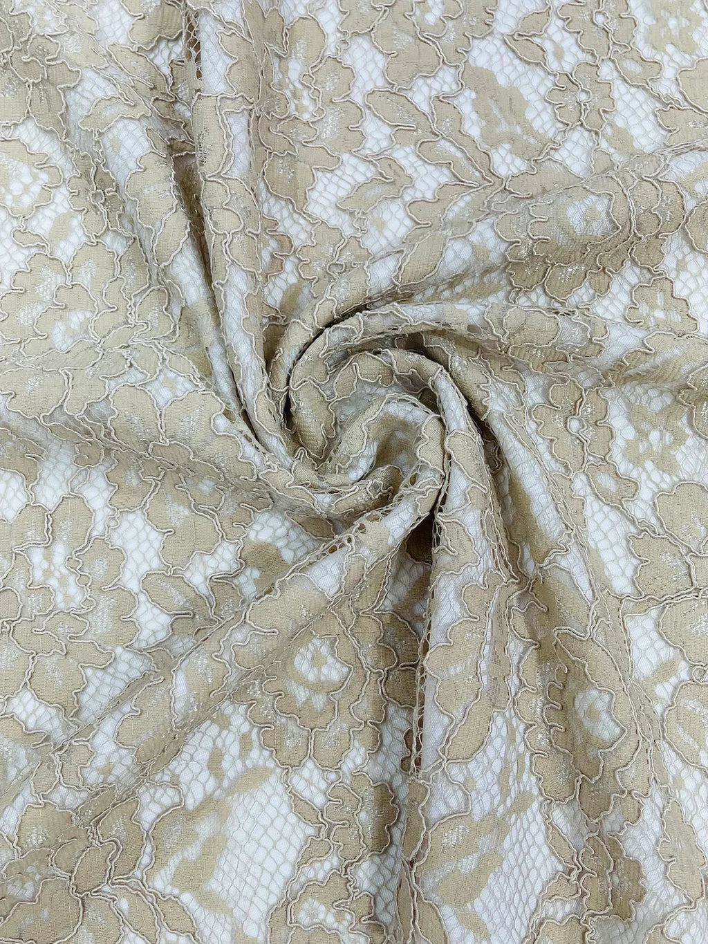 Corded Lace Fabric - Dark Champagne - Embroidered Flower Design Lace Fabric Sold By Yard