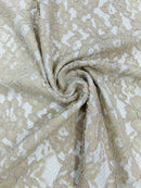 Corded Lace Fabric - Dark Champagne - Embroidered Flower Design Lace Fabric Sold By Yard