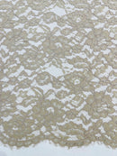 Corded Lace Fabric - Dark Champagne - Embroidered Flower Design Lace Fabric Sold By Yard
