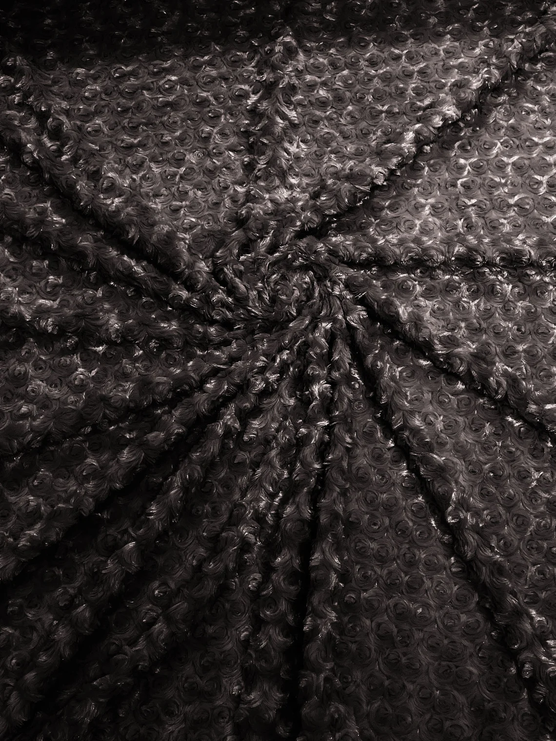 58" Minky Swirl Rose Fabric - Dark Cocoa - Soft Rosebud Plush Fur Fabric Sold By The Yard