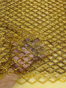 Diamond Sequins Fabric - Dark Gold - Diamond Geometric Net Design on Mesh Lace Fabric By Yard