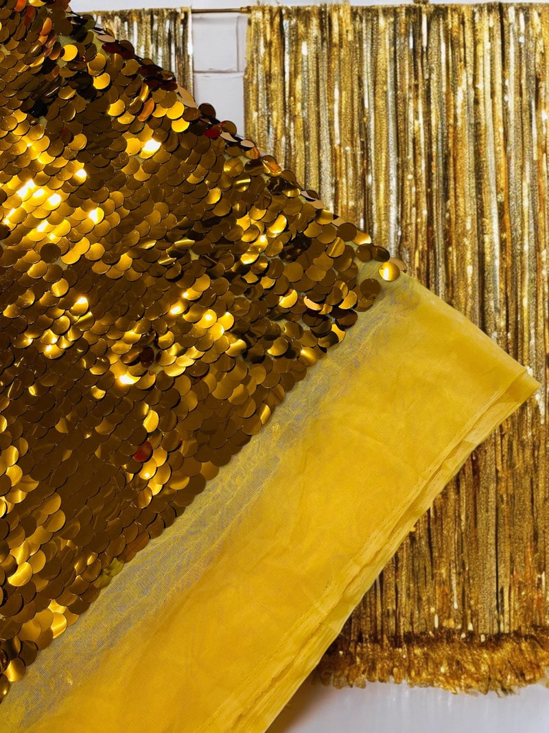 Round Large Sequins - Dark Gold - Paillette Large Round Sequins Design Fabric By Yard