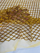Diamond Sequins Fabric - Dark Gold - Diamond Geometric Net Design on Mesh Lace Fabric By Yard