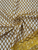 Diamond Sequins Fabric - Dark Gold - Diamond Geometric Net Design on Mesh Lace Fabric By Yard