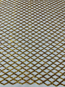 Diamond Sequins Fabric - Dark Gold - Diamond Geometric Net Design on Mesh Lace Fabric By Yard