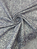 Pearl Sequins Bead Fabric - Dark Grape - Small Beads and Sequins Embroidered on Lace By Yard