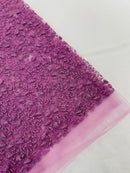 Shimmer Glitter Flower Fabric - Dark Lavender - Small Glitter Flower Design on Lace Sold By Yard