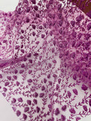 Shimmer Glitter Flower Fabric - Dark Lavender - Small Glitter Flower Design on Lace Sold By Yard