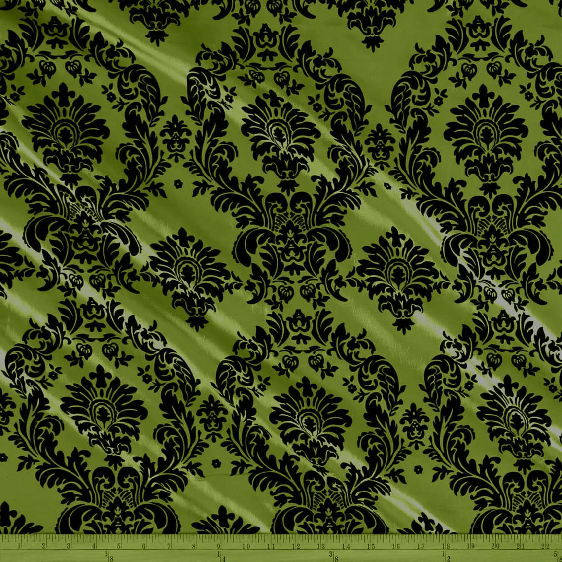 Flocked Taffeta Damask Design - Taffeta with Flocked Velvet Damask Design Sold By Yard