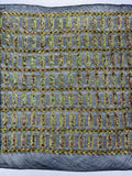 Fancy Gem Jewel Fabric - Dark Olive on Iridescent - Geometric Stretch Sequins Design on Mesh By Yard